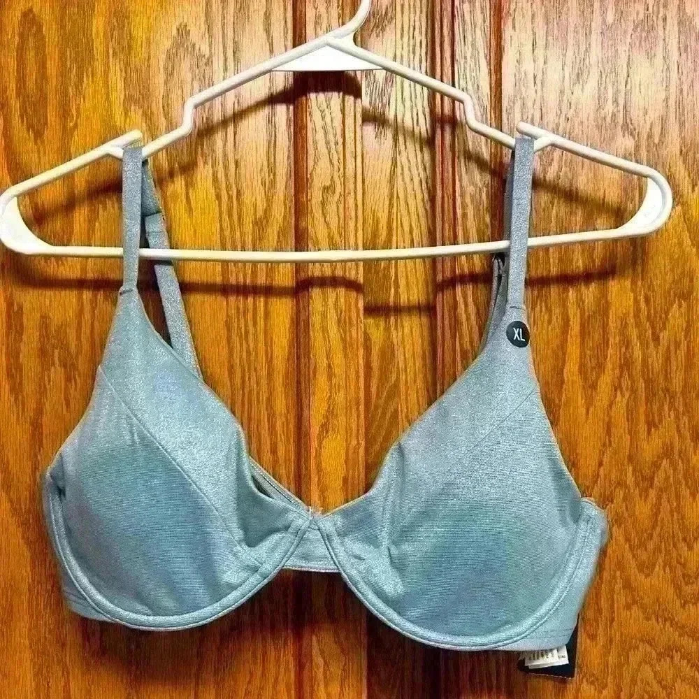 NWT grayish blue shimmer bikini tops size XL